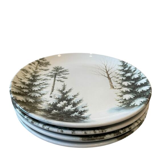 Christmas Pine Tree Salad Plates 8in Green White Made in Brazil Set of 4 NEW - Picture 7 of 12
